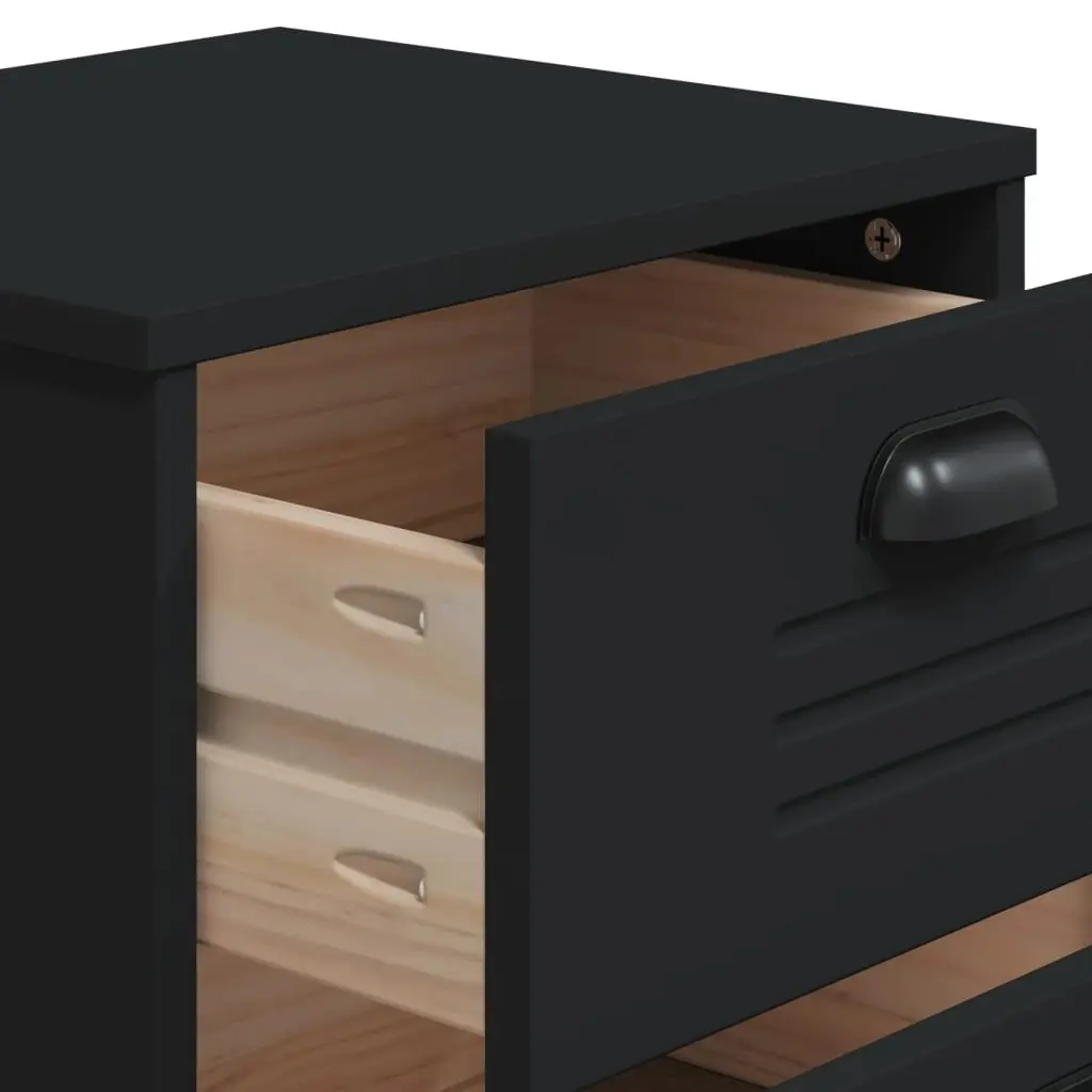 Black Engineered Wood Bedside Cabinet for Storage