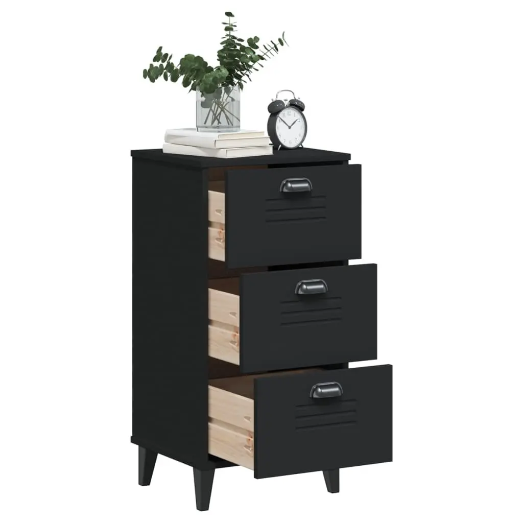 Black Engineered Wood Bedside Cabinet for Storage