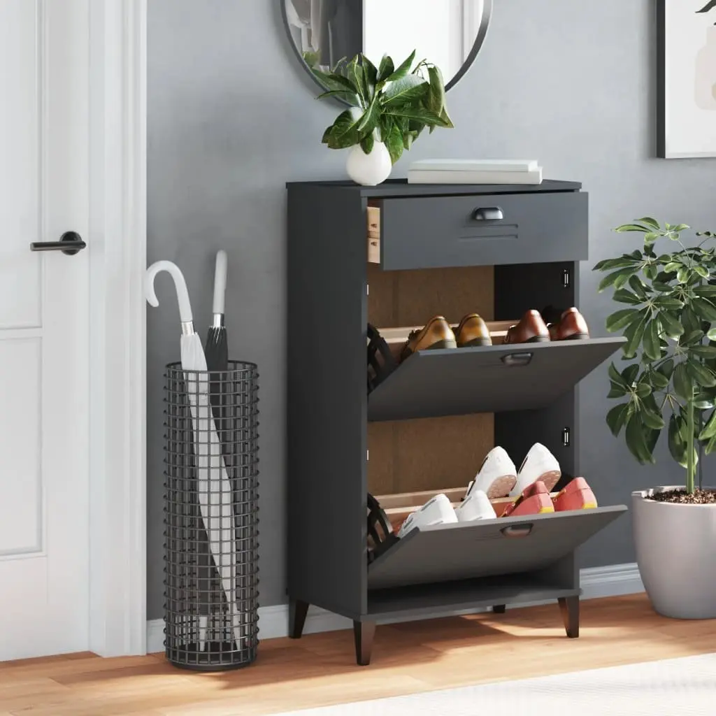 Anthracite Grey Engineered Wood Shoe Cabinet with Flip Drawers
