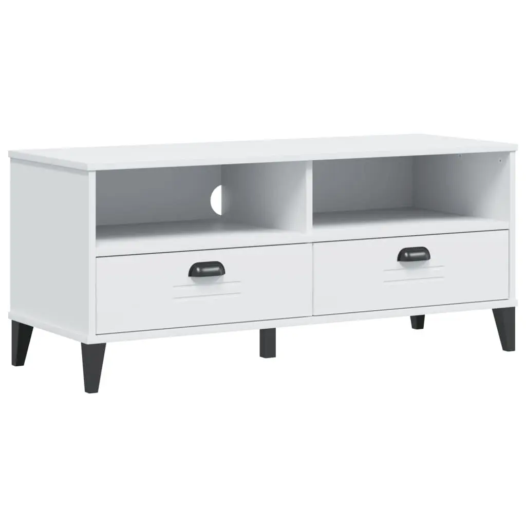 White Engineered Wood TV Cabinet with Cable Management