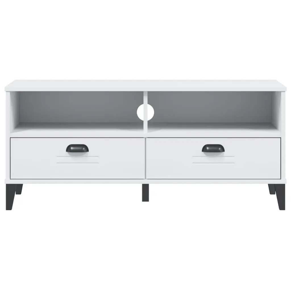 White Engineered Wood TV Cabinet with Cable Management