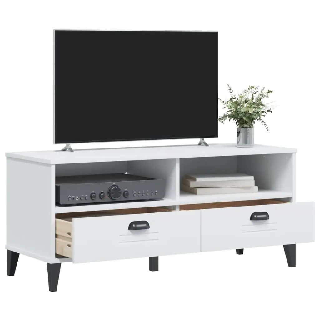 White Engineered Wood TV Cabinet with Cable Management