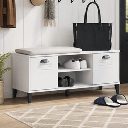 White Industrial Design Shoe Bench with Storage