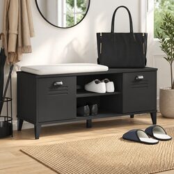 Industrial Design Shoe Bench Storage Cabinet - Black