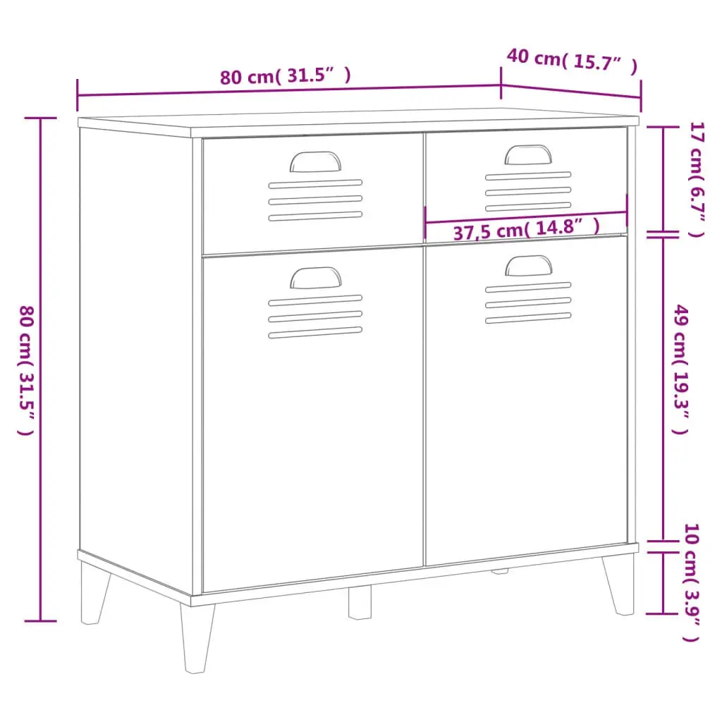 White Industrial Sideboard Storage Cabinet 80x40x80 cm