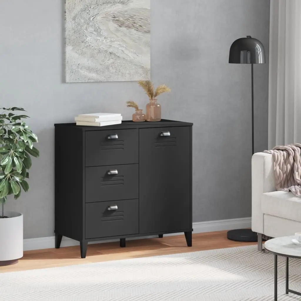Sideboard Black Industrial Design Storage Cabinet Hallway Buffet Engineered Wood