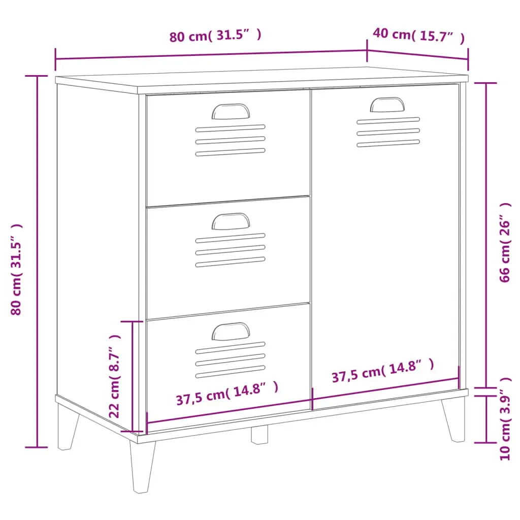 Sideboard Black Industrial Design Storage Cabinet Hallway Buffet Engineered Wood