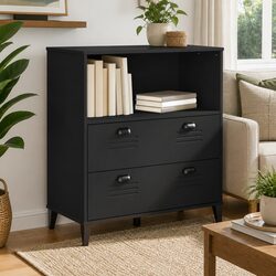 Durable Black Industrial Bookcase with Storage Cabinet 80x40x90cm