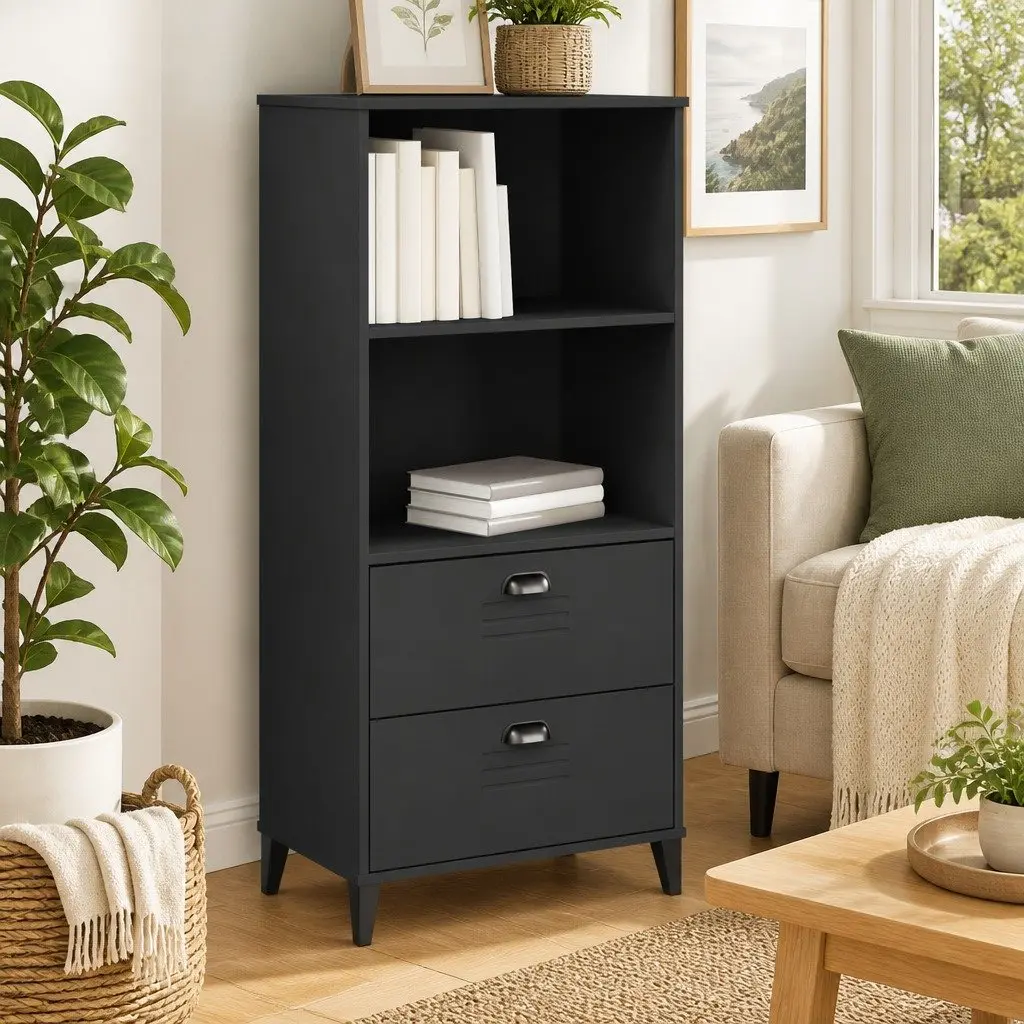 Industrial Bookcase Storage in Anthracite Grey