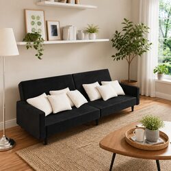 Black Velvet 2-Seater Sofa Bed for Living Rooms