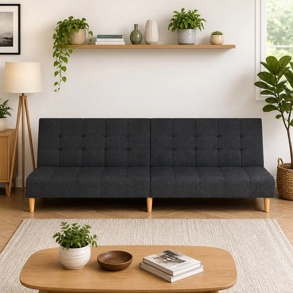 2-Seater Sofa Bed in Grey Fabric