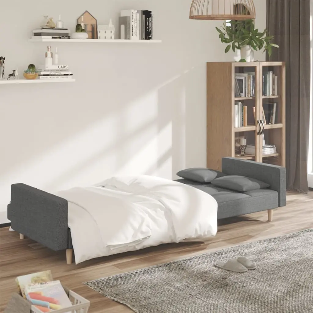 Light Grey Fabric 2-Seater Sofa Bed with Pillows