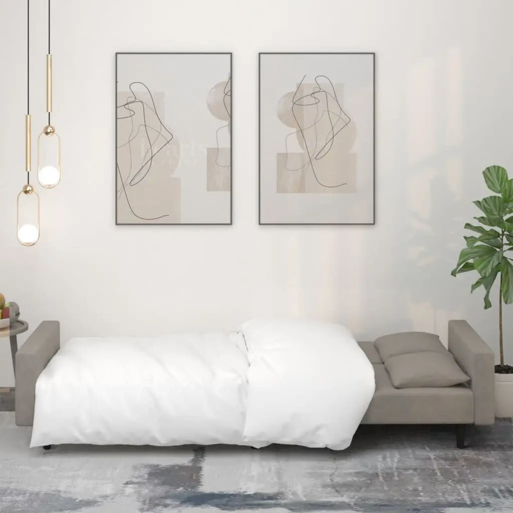 Convertible Grey Velvet 2-Seater Sofa Bed with Pillows