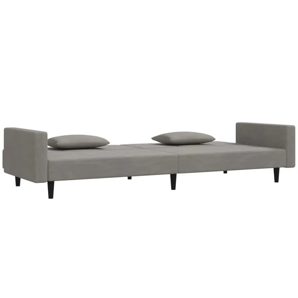 Convertible Grey Velvet 2-Seater Sofa Bed with Pillows