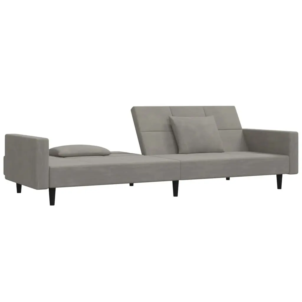 Convertible Grey Velvet 2-Seater Sofa Bed with Pillows