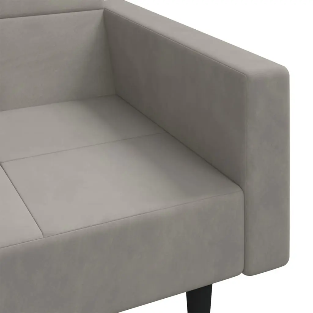 Convertible Grey Velvet 2-Seater Sofa Bed with Pillows