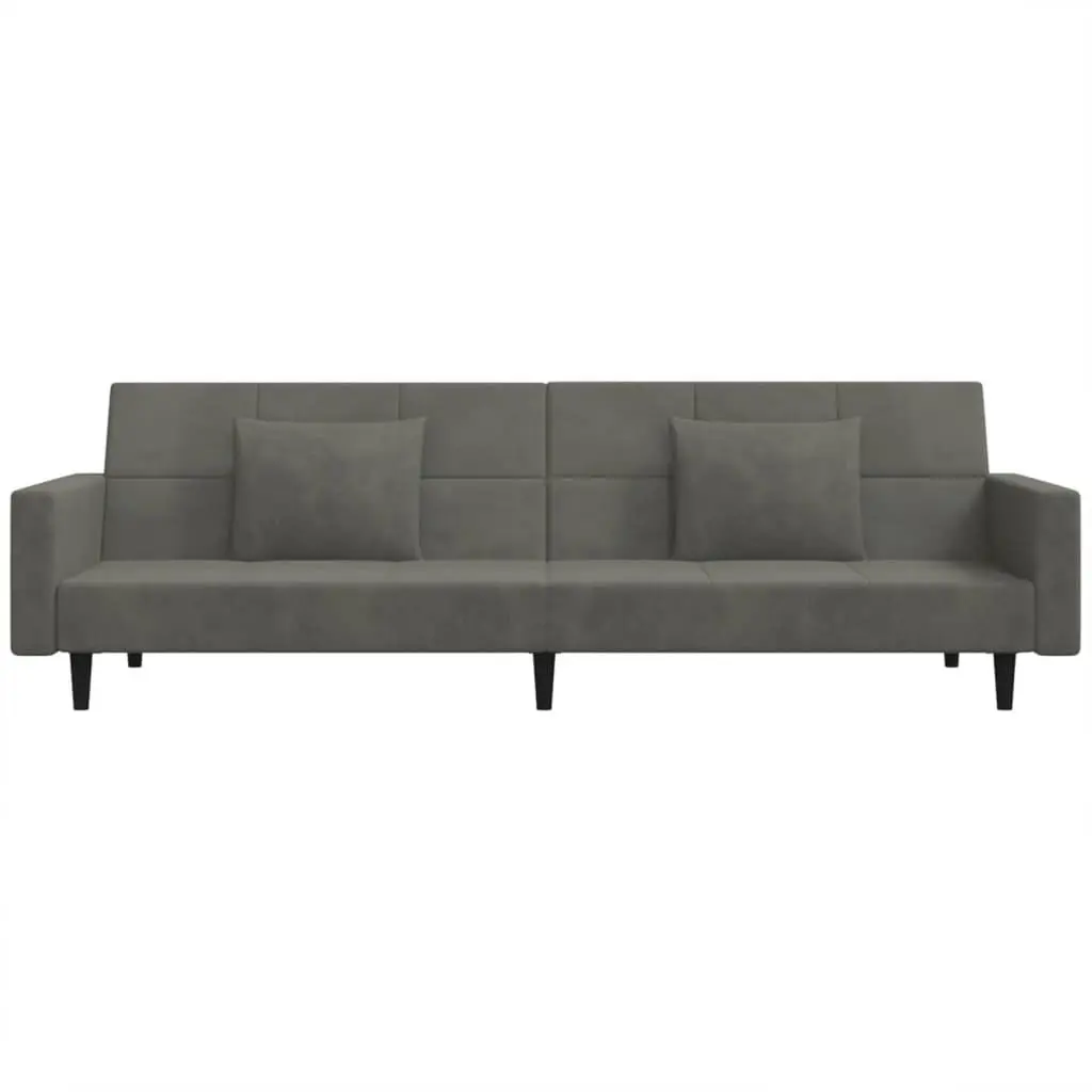 Grey Velvet 2-Seater Sofa Bed with Pillows for Guests