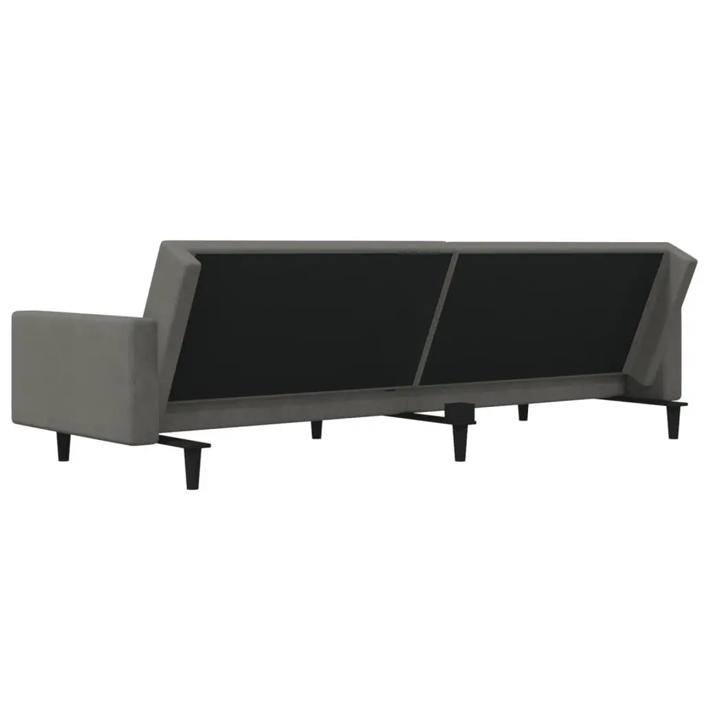 Grey Velvet 2-Seater Sofa Bed with Pillows for Guests