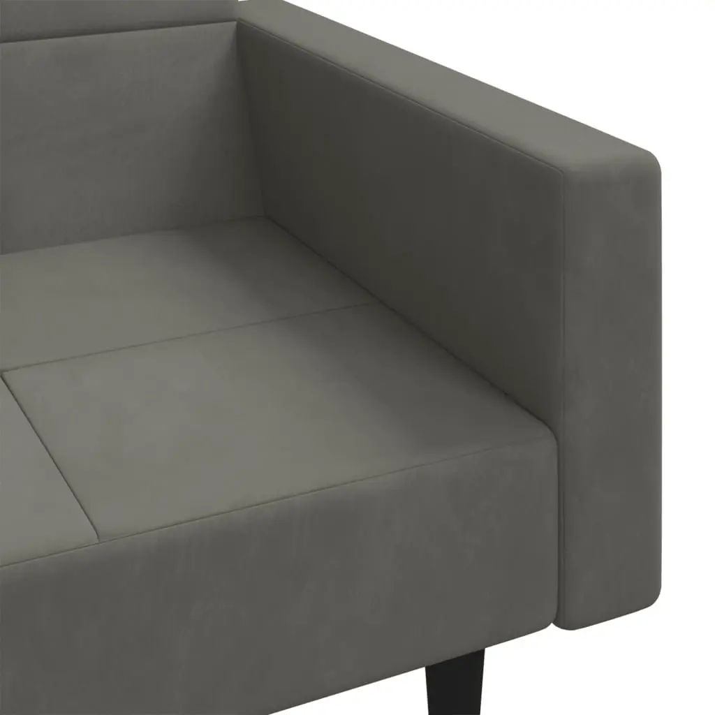 Grey Velvet 2-Seater Sofa Bed with Pillows for Guests