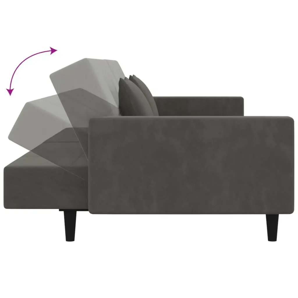 Grey Velvet 2-Seater Sofa Bed with Pillows for Guests