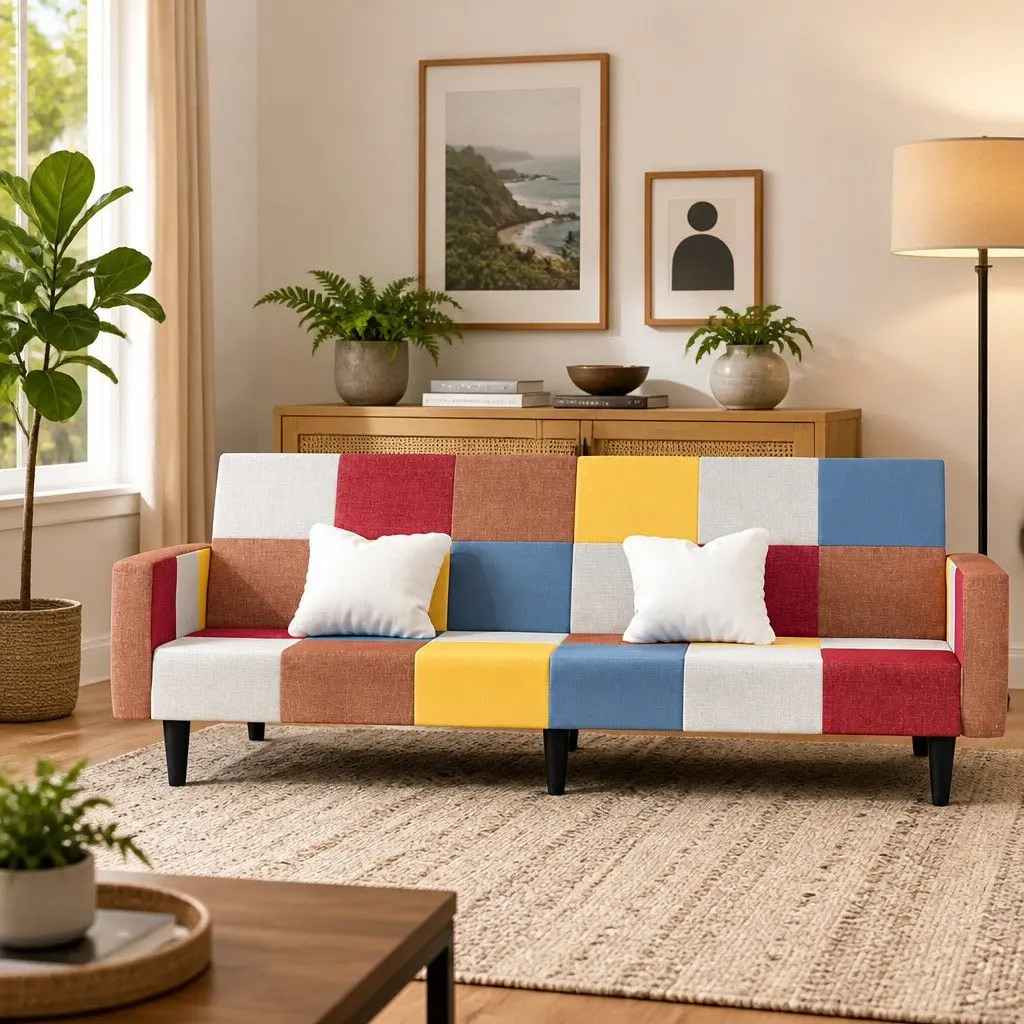 2-Seater Sofa Bed with Fabric Upholstery
