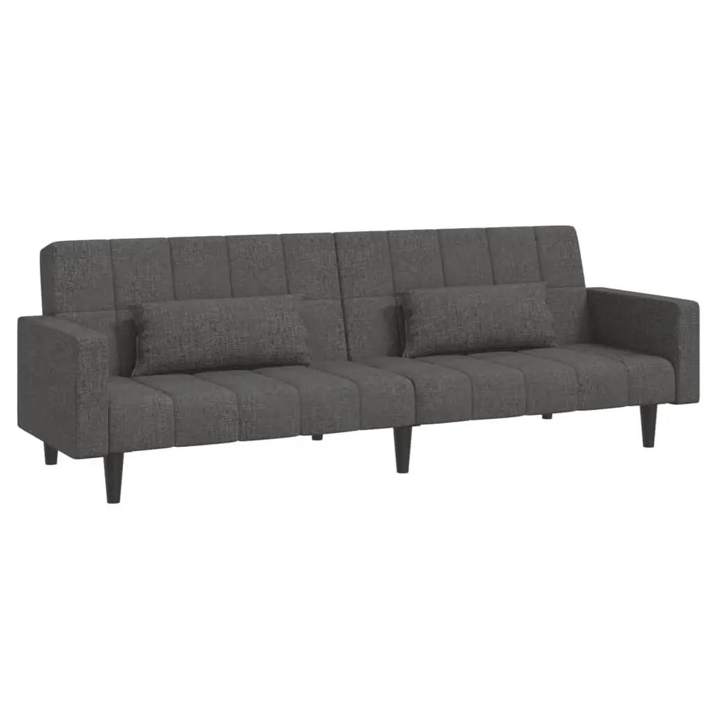 Convertible Grey Fabric 2-Seater Sofa Bed with Pillows