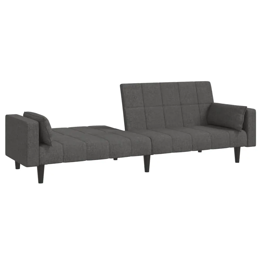 Convertible Grey Fabric 2-Seater Sofa Bed with Pillows
