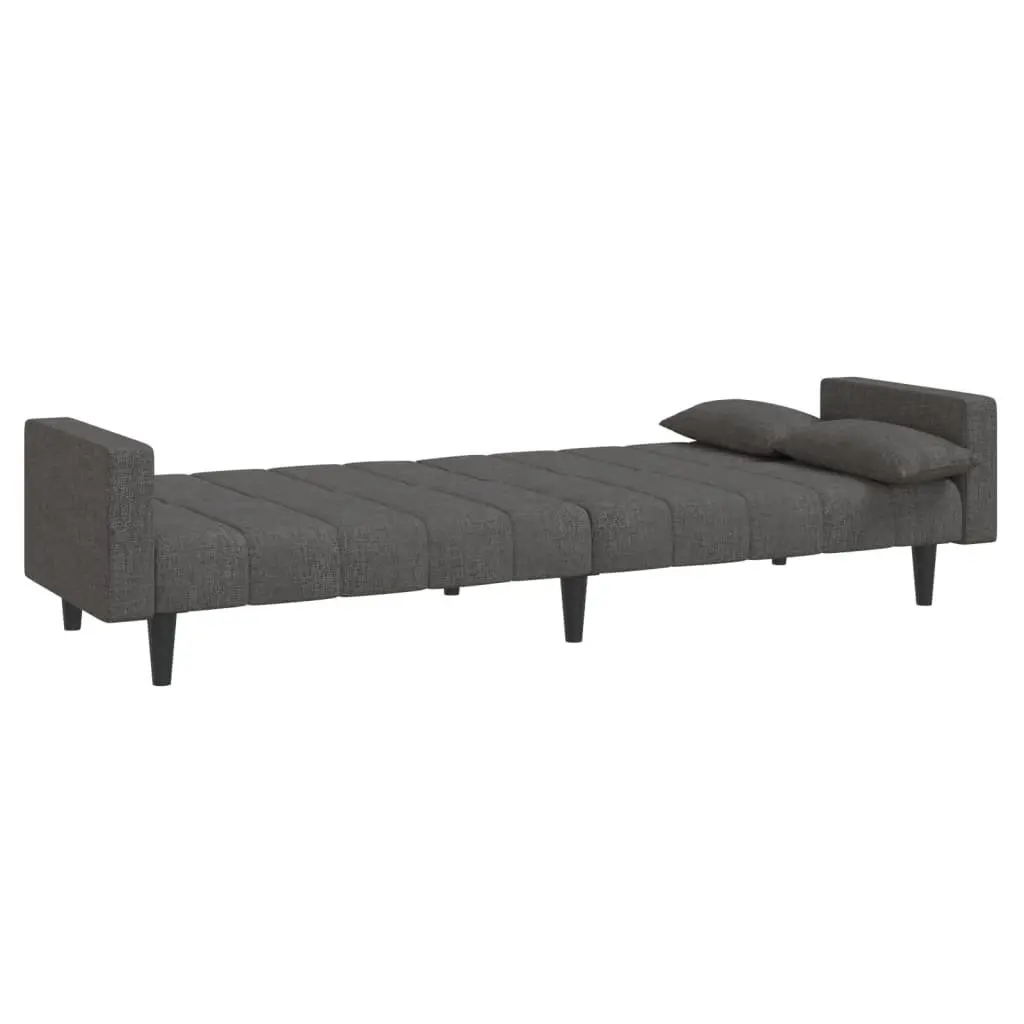 Convertible Grey Fabric 2-Seater Sofa Bed with Pillows