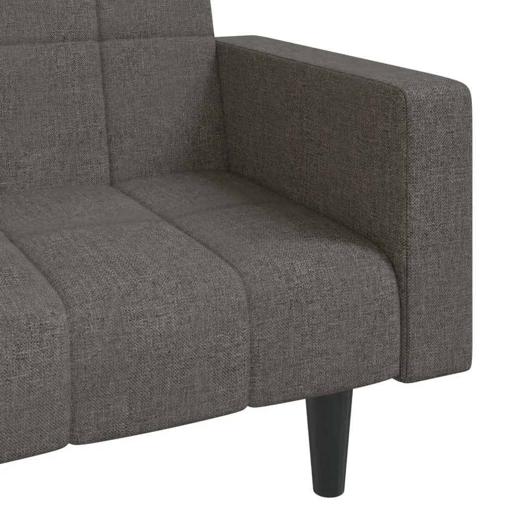 Convertible Grey Fabric 2-Seater Sofa Bed with Pillows