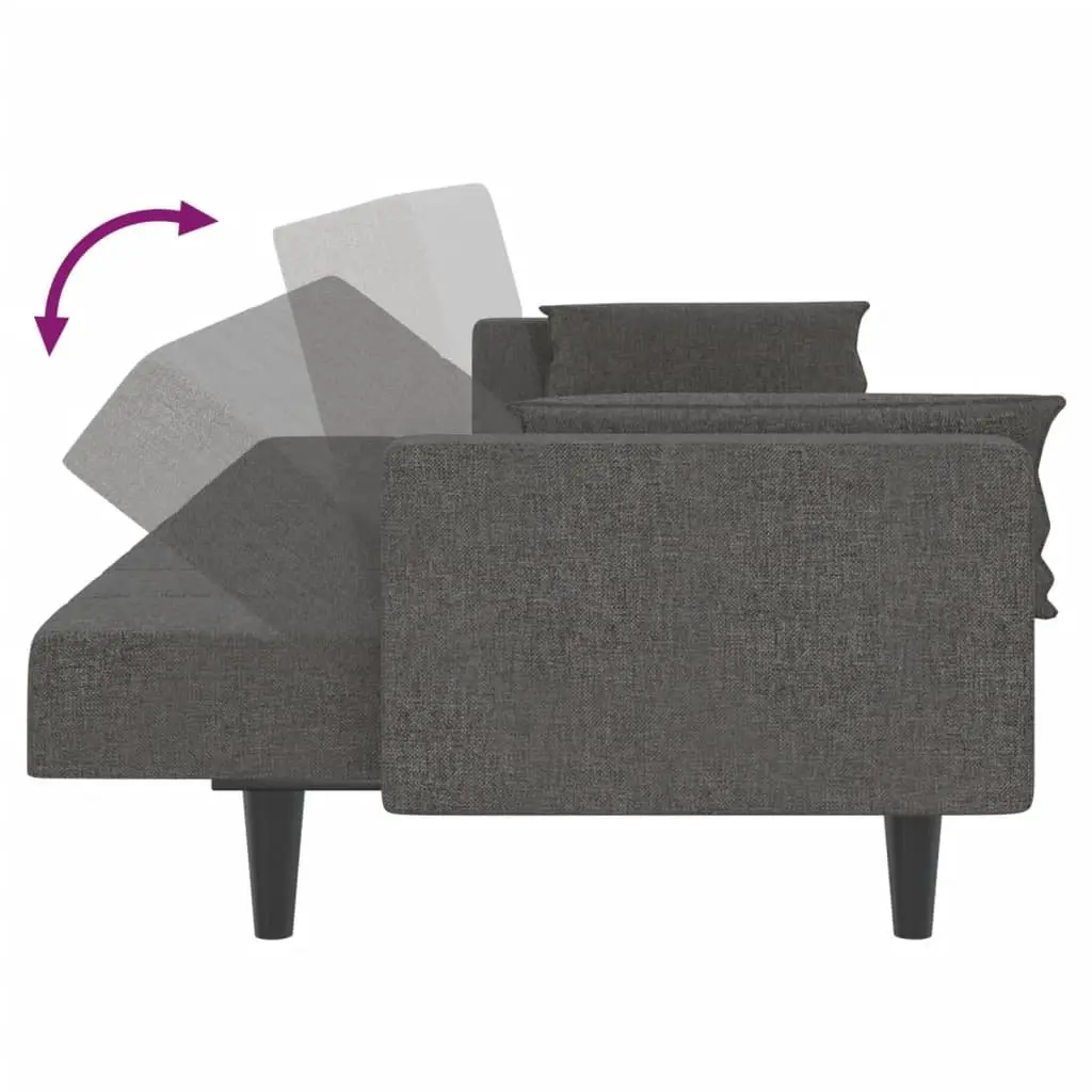 Convertible Grey Fabric 2-Seater Sofa Bed with Pillows