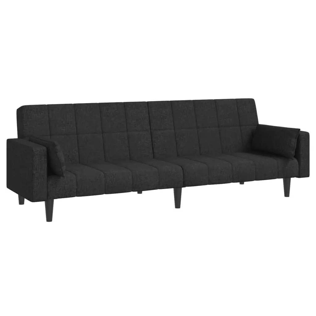 2-Seater Black Fabric Sofa Bed with Pillows