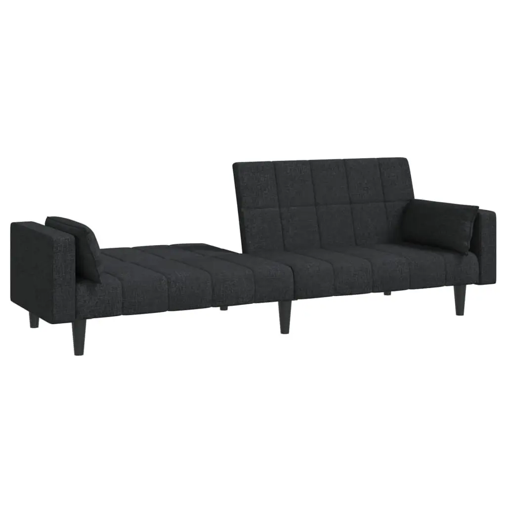 2-Seater Black Fabric Sofa Bed with Pillows