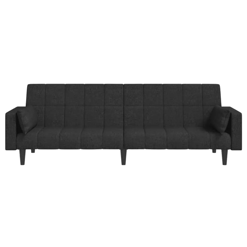 2-Seater Black Fabric Sofa Bed with Pillows