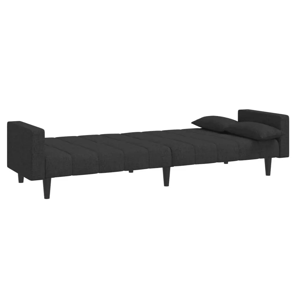 2-Seater Black Fabric Sofa Bed with Pillows