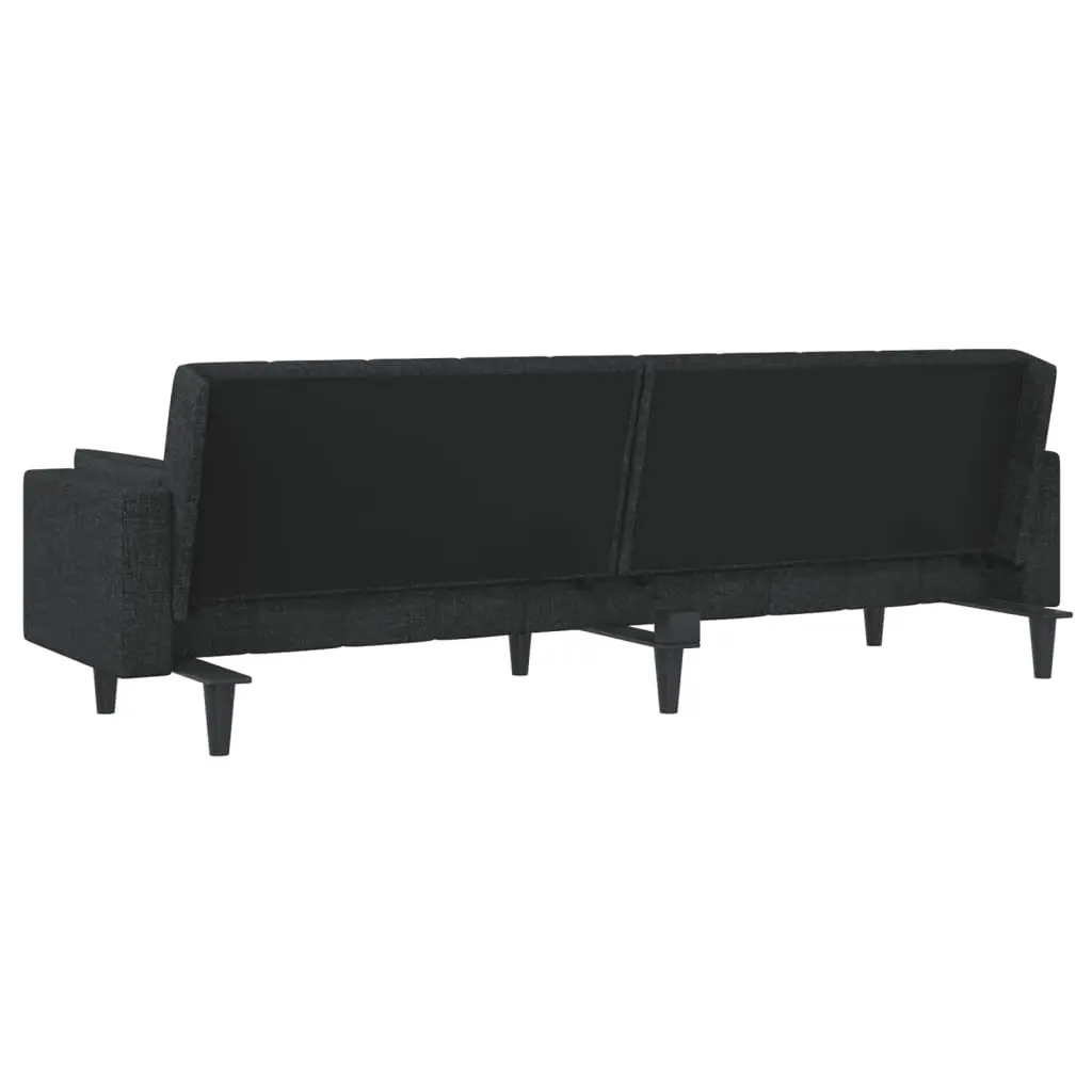 2-Seater Black Fabric Sofa Bed with Pillows