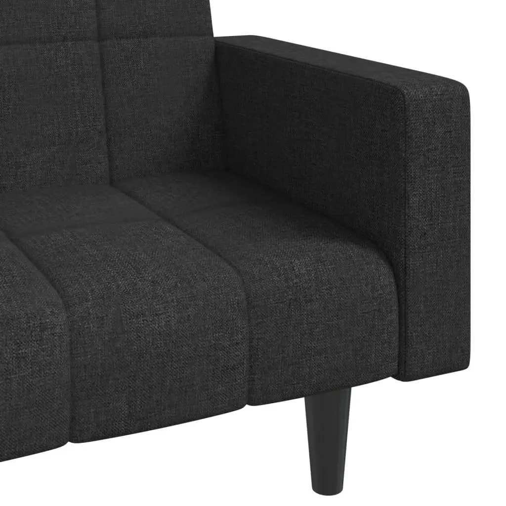 2-Seater Black Fabric Sofa Bed with Pillows