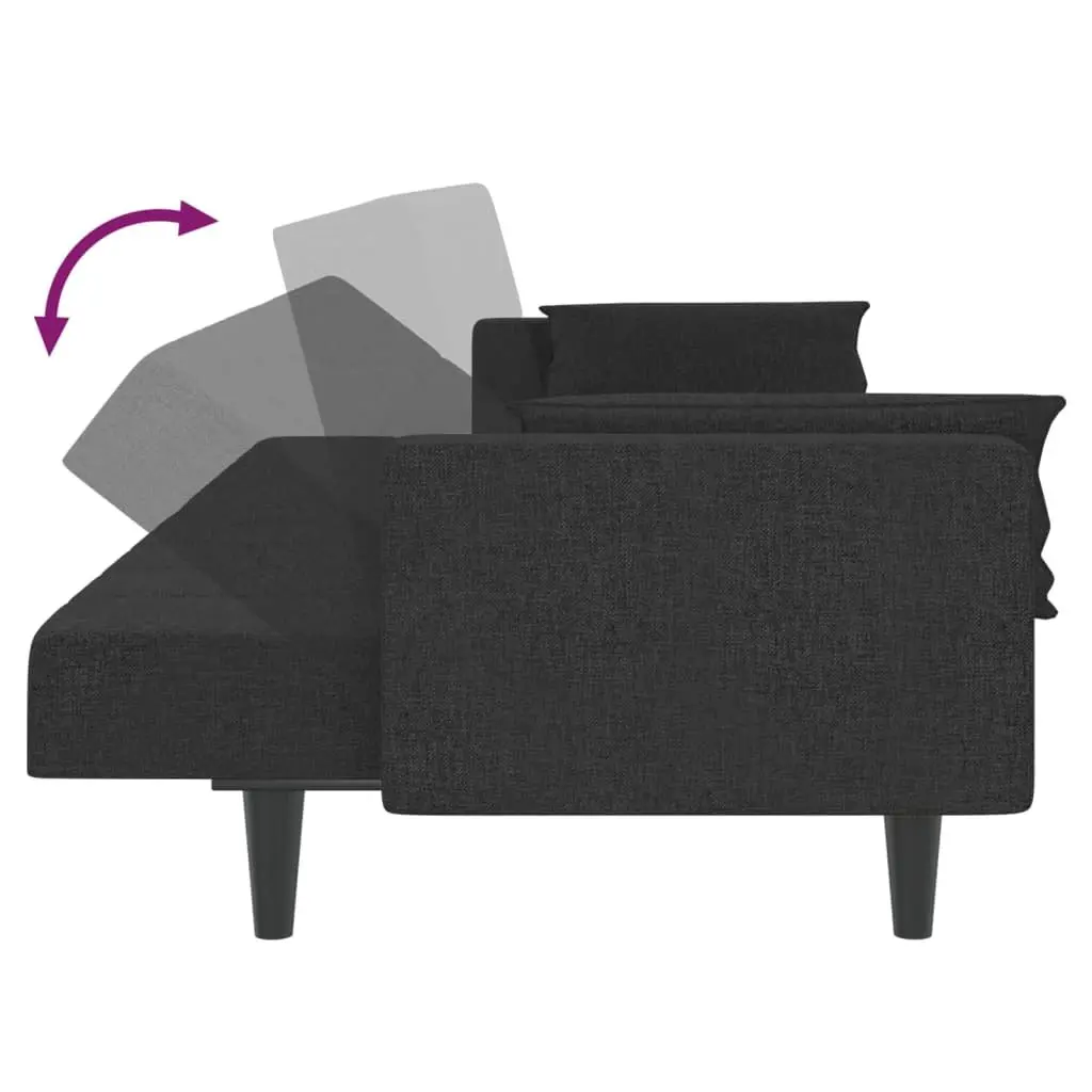 2-Seater Black Fabric Sofa Bed with Pillows