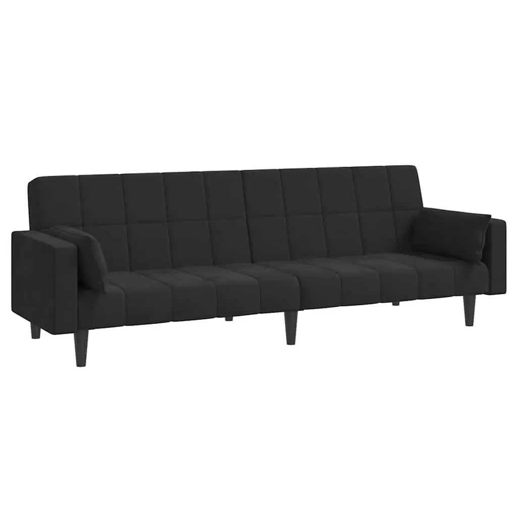 Black Velvet 2-Seater Sofa Bed with Pillows