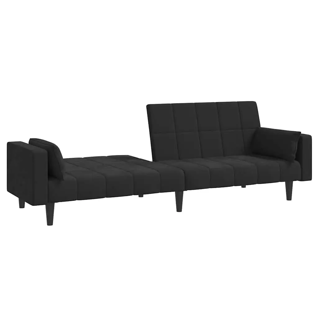 Black Velvet 2-Seater Sofa Bed with Pillows