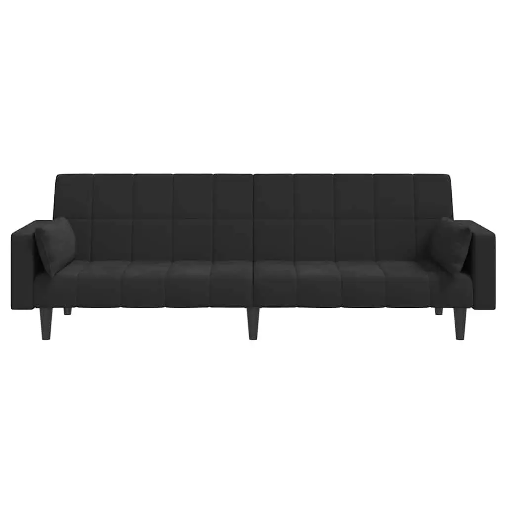 Black Velvet 2-Seater Sofa Bed with Pillows
