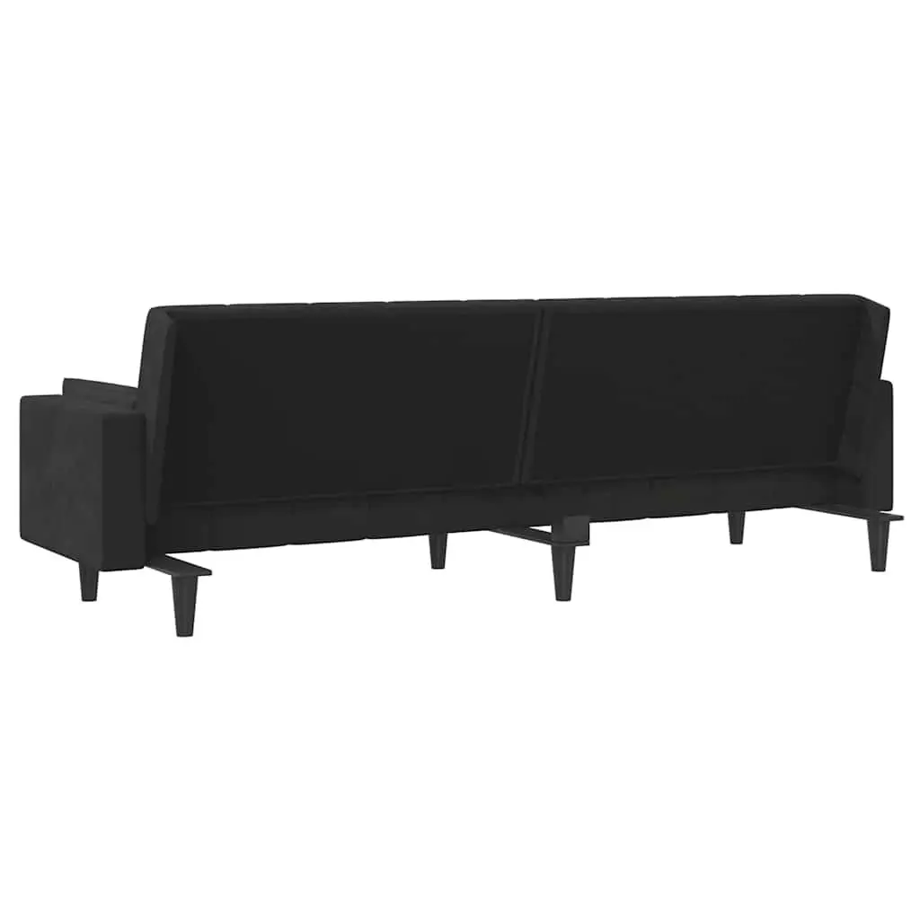 Black Velvet 2-Seater Sofa Bed with Pillows