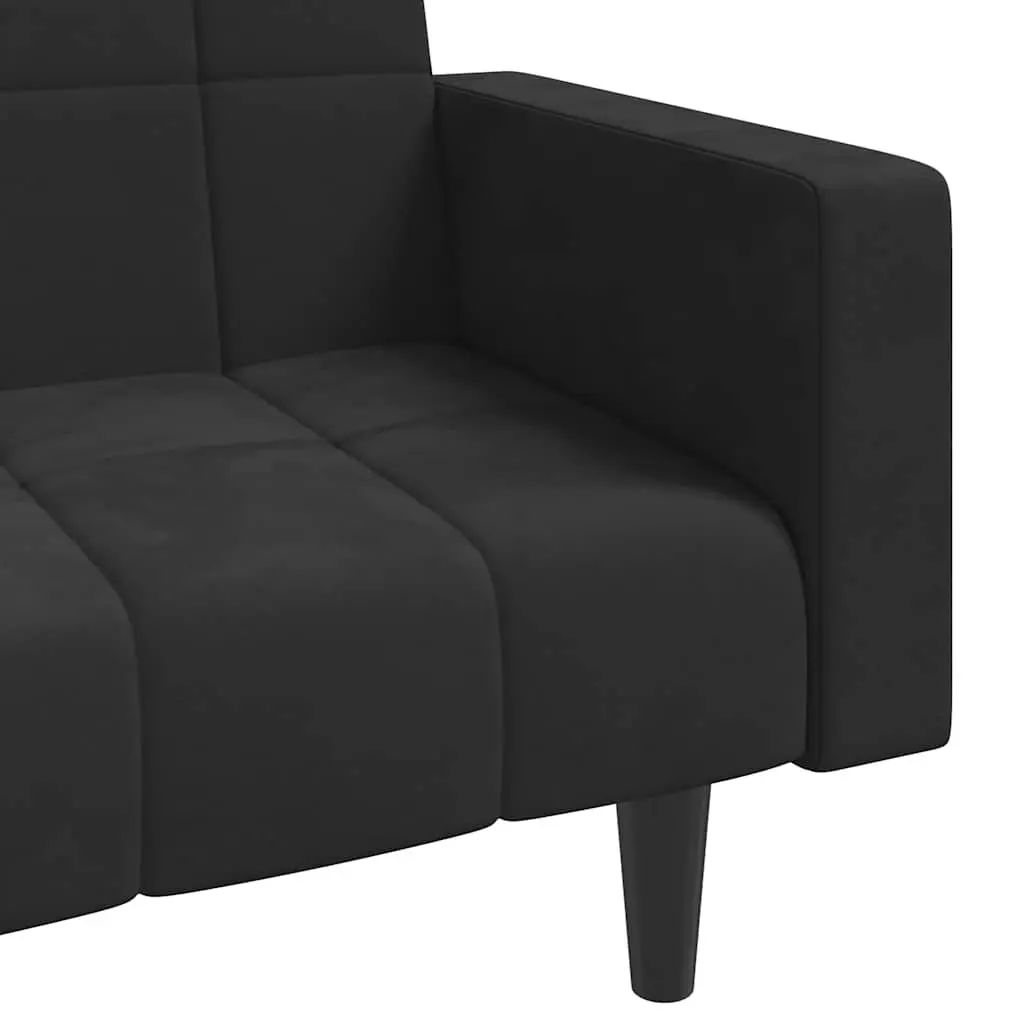 Black Velvet 2-Seater Sofa Bed with Pillows