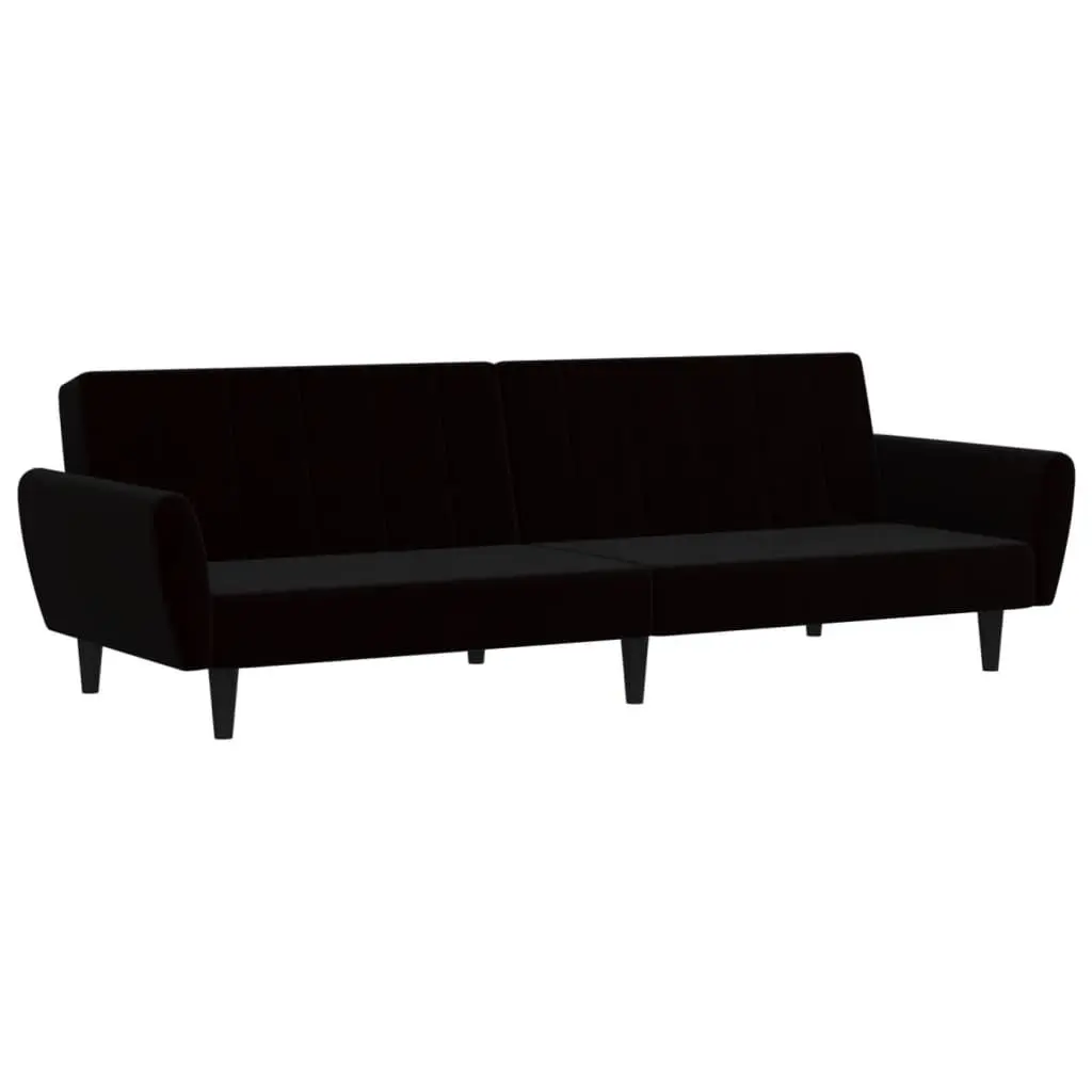 Black Velvet 2-Seater Convertible Sofa Bed for Guests