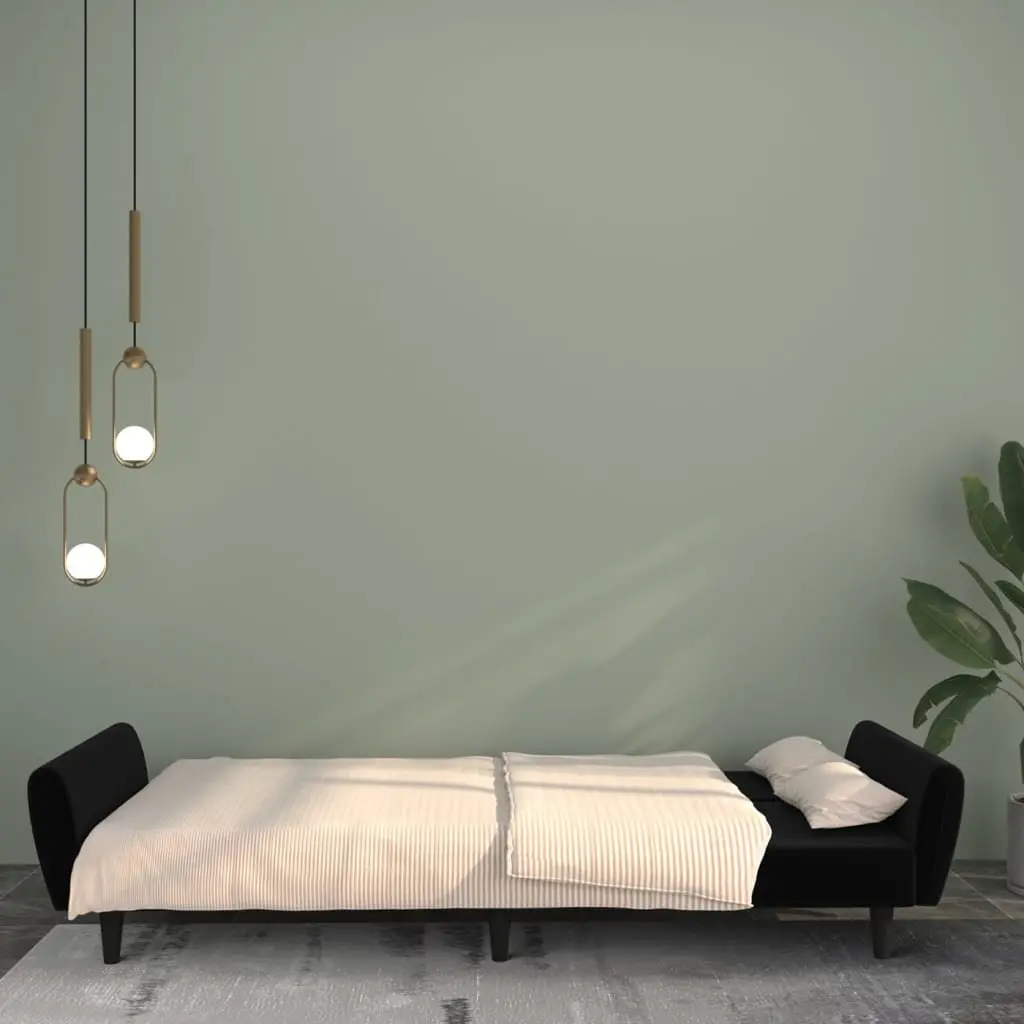 Black Velvet 2-Seater Convertible Sofa Bed for Guests