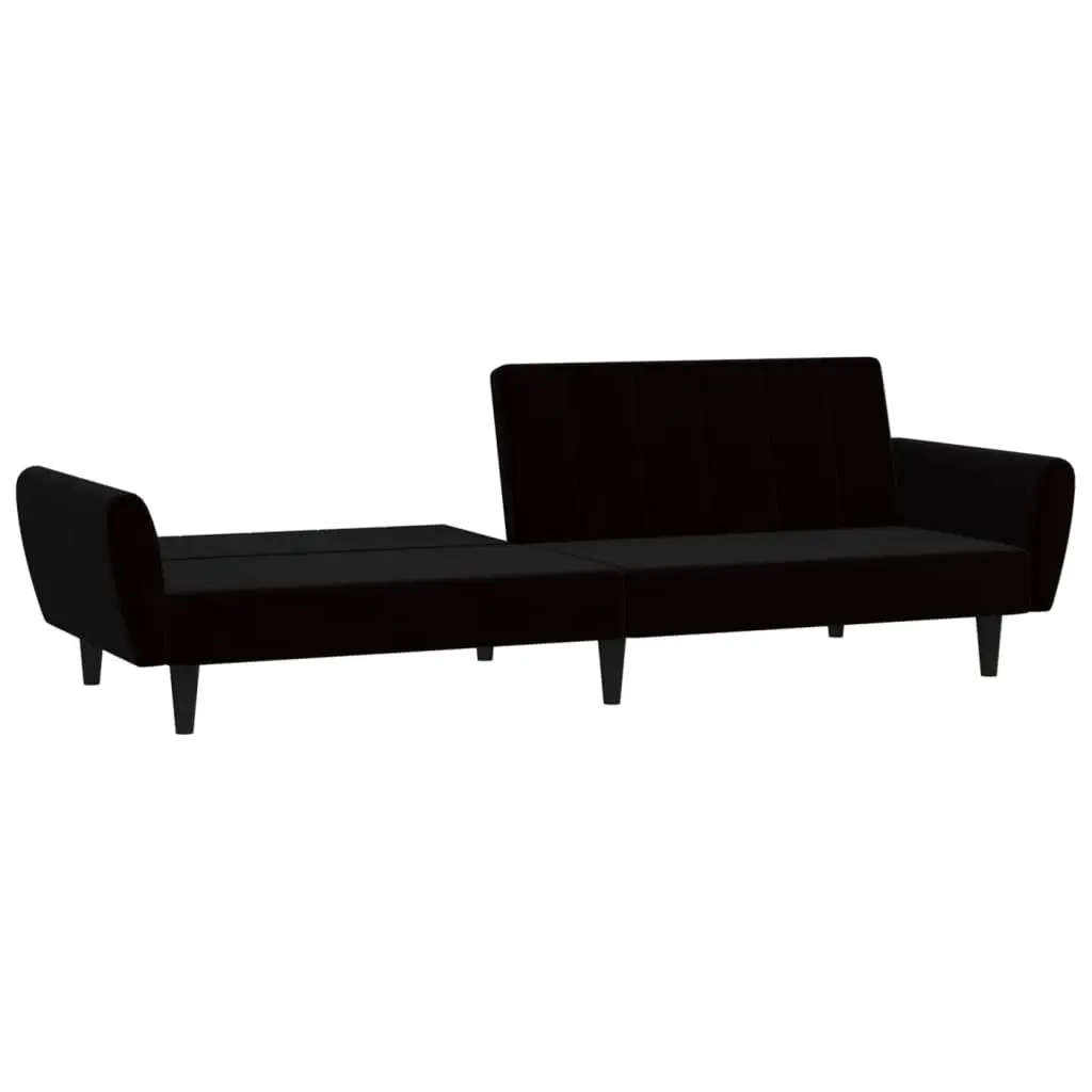 Black Velvet 2-Seater Convertible Sofa Bed for Guests