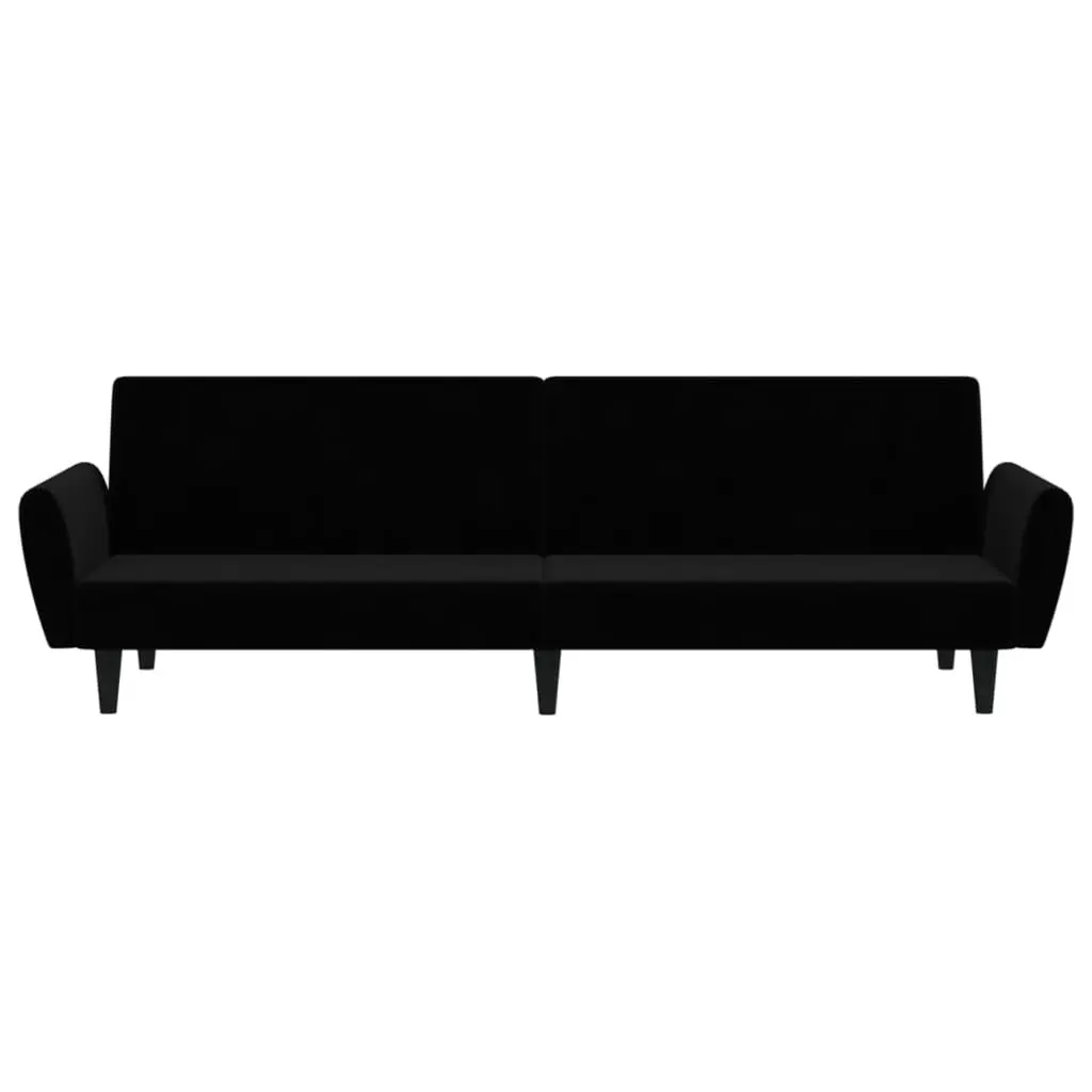 Black Velvet 2-Seater Convertible Sofa Bed for Guests