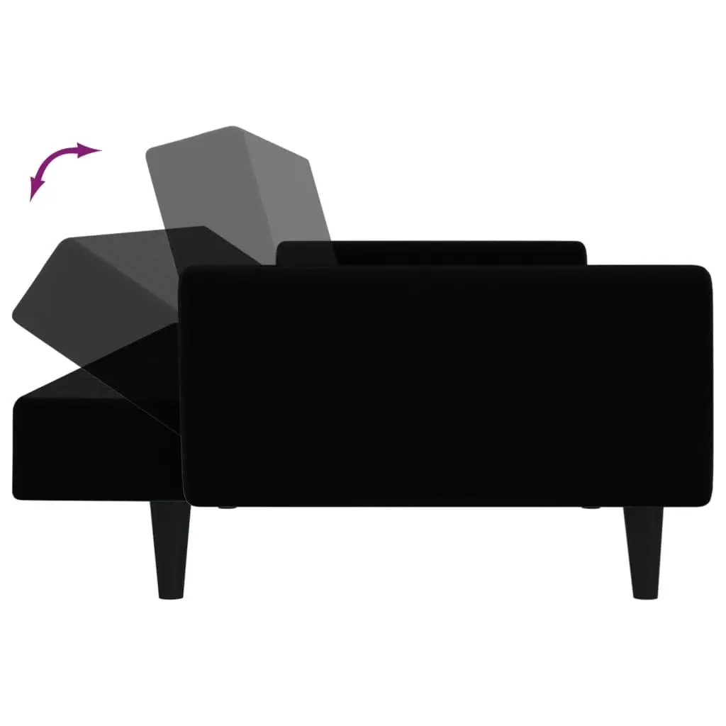Black Velvet 2-Seater Convertible Sofa Bed for Guests