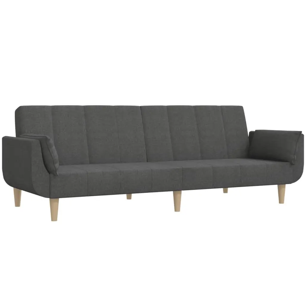 2-Seater Sofa Bed in Grey Fabric with Pillows