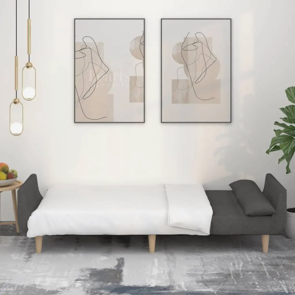 2-Seater Sofa Bed in Grey Fabric with Pillows