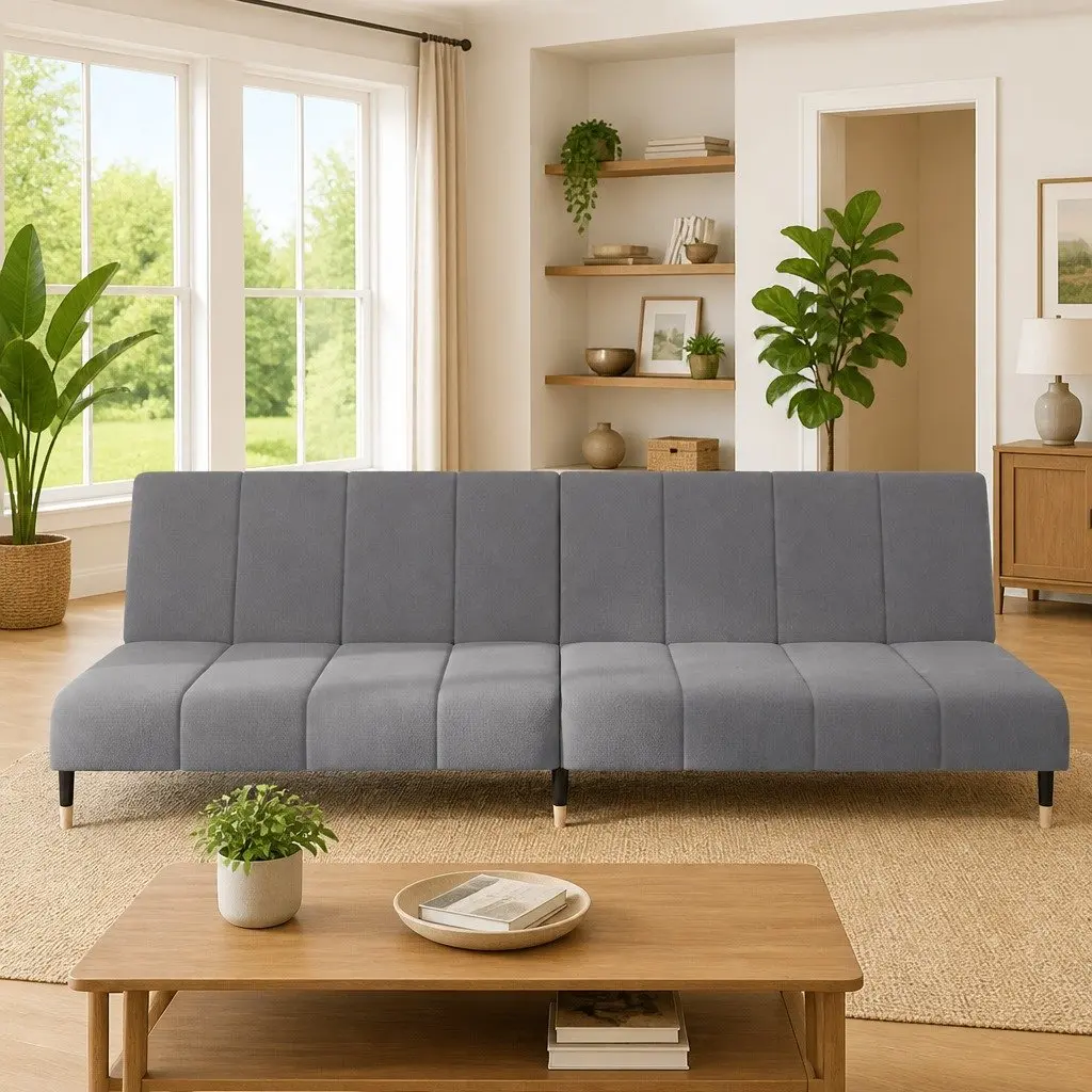 Grey Velvet 2-Seater Sofa Bed for Guests